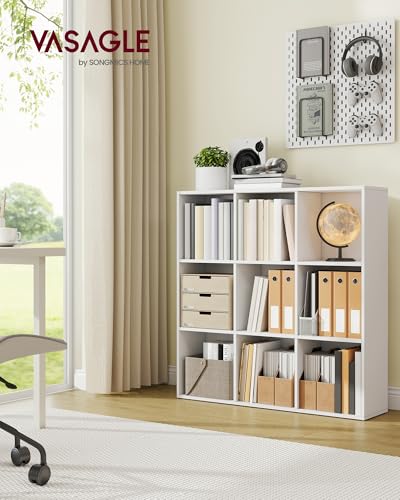 VASAGLE Bookcase Cube Shelf with 9 Compartments, 9.4 x 38.6 x 38.6 Inches | Bookshelf storage shelf, Cloud White, CUSTOS Collection, ULBC477W01 - color: Cloud White, size: 9 Cubes (9.4"D x 38.6"H), style: 1 Pack