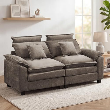 72'' Cloud Deep Seat Loveseat, Modular 2 Seater Sectional Couch with Detachable Headrest, Modern Love Seat Sofas for Living Room, Apartment, Brown - color: Brown, size: Loveseat
