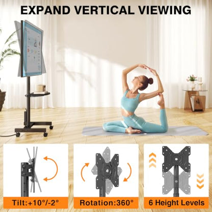 Floor TV Stand with Power Outlet for 13-50 inch TVs up to 78 lbs | Height Adjustable TV Mount Stand with Tilt and Rotate, Max VESA 200x200mm - size: 13-50 inch TVs, 55 lbs capacity