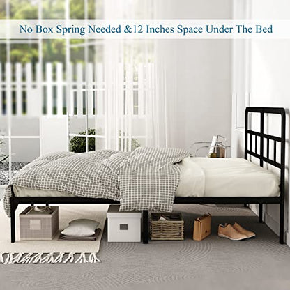 DiaOutro 14 Inch Full Size Metal Bed Frame with Headboard, Black | Heavy Duty Bed For Kids Adults, Steel Slat Supports No Box Spring Needed, Easy Assembly, Noise Free - size: Full, style: 14 Inch