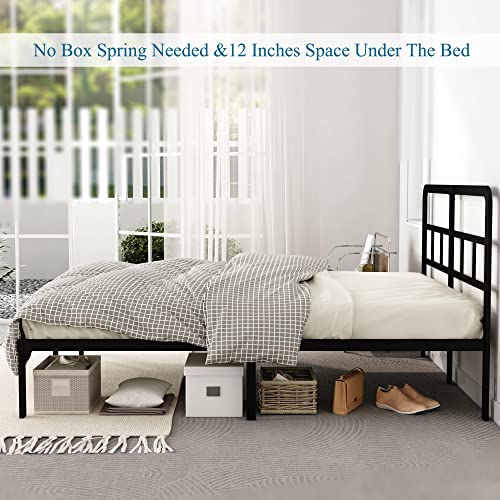 DiaOutro 14 Inch Queen Bed Frame with Headboard Metal Platform, Black | Heavy Duty Bed For Kids Adults, Steel Slat Supports No Box Spring Needed, Easy Assembly, Noise Free - size: Queen, style: 14 Inch