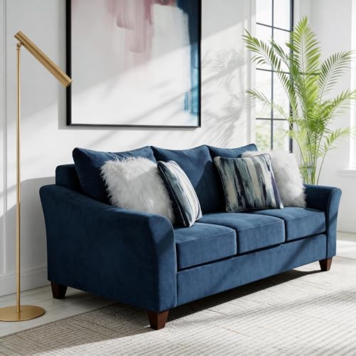 Roundhill Furniture Camero Fabric Pillowback 2-Piece Living Room Set, Navy Blue - color: Navy Blue