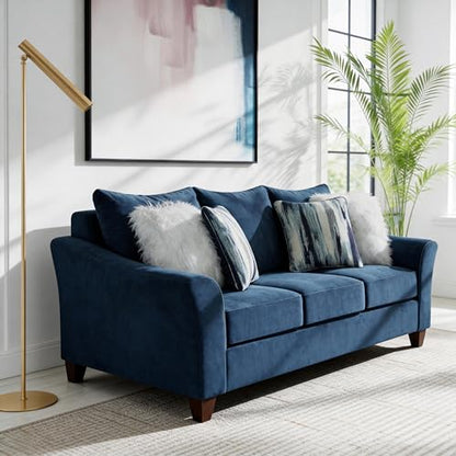 Roundhill Furniture Camero Fabric Pillowback 2-Piece Living Room Set, Navy Blue - color: Navy Blue