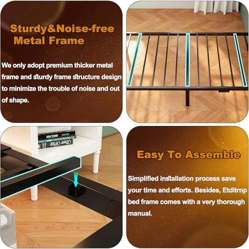 Twin Bed Frame with Charging Station, LED Light and PU Leather Upholstered Headboard, Platform Bed Frame with Under-Bed Storage, Easy Assembly, Noise Free, No Box Spring Needed, Black - size: Twin Size