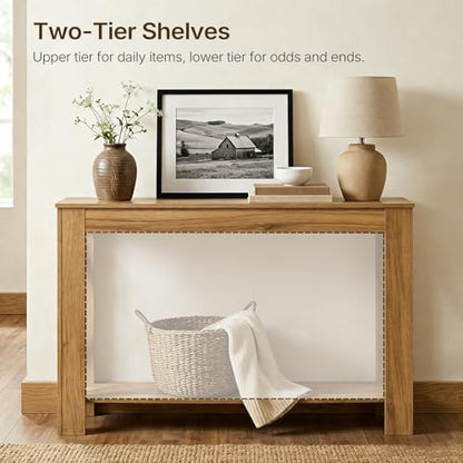 Farmhouse Console Table, 39.4'' Small Narrow Entryway Table, Wood Couch Table Behind Sofa with Storage Shelf, Slim Farmhouse Hallway Table for Living Room, Hallway, Foyer, Light Walnut CT34VV - color: Light Walnut