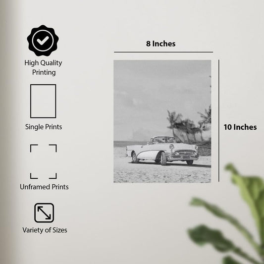 ALPINE INK CO. Vintage Convertible Beach Photograph Poster - Classic Coastal Automobile Wall Art for Living Room Bedroom Office Decor - 8x10 Unframed Print - color: Style-14, size: 8"L x 10"W