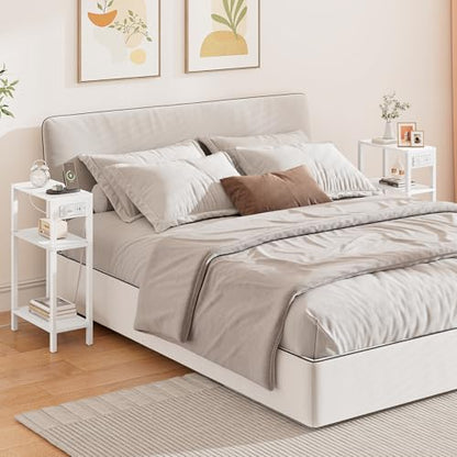 TUTOTAK Narrow Side Table, 3-Tier Small End Table with Charging Station | Skinny Sofa Table, Slim Nightstand, Easy Assembly for Living Room, Bedroom, White TB01BW079 - color: White, size: 3-tier