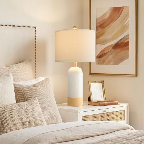 PoKat 24'' White Ceramic Table Lamps Set of 2, Farmhouse for Living Room | Modern Bedside Lamps for Bedroom, Two-Tones Design, Earthy Yellow Base, Splatter Pattern, Boho Lamps for Nightstand, Entryway - color: White & Earthy Yellow