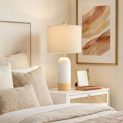 PoKat 24'' White Ceramic Table Lamps Set of 2, Farmhouse for Living Room | Modern Bedside Lamps for Bedroom, Two-Tones Design, Earthy Yellow Base, Splatter Pattern, Boho Lamps for Nightstand, Entryway - color: White & Earthy Yellow