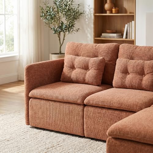 HNY 56.5" Modern Loveseat Sofa, Brown | 2-Seat Button Tufted Love Seat, Deep Seat Chenille Fabric With Pillow, Small Couch for Bedroom, Apartment, Home Furniture - color: Brown, size: 2 Seater-L Shape