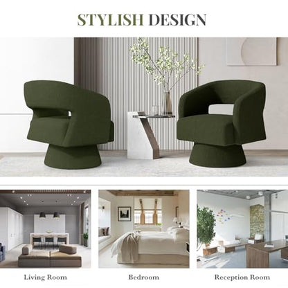 Swivel Barrel Accent Chair,Oversized Teddy Upholstered Round Swivel Chair,Modern Luxury 360 Degree Living Room Vanity Chair for Bedroom Office,Green - color: Green, size: Set of 1