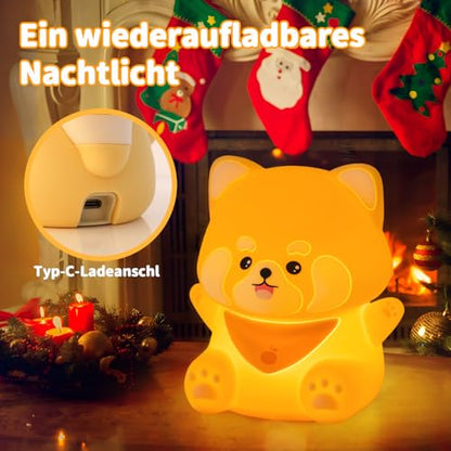 Rytinazzz Silicone Night Light for Kids, 50H Long Battery Red Panda Lamp, Cozy Gift Light for Kids, Soft Dimmable Bedside Light, Rechargeable Tap Control - color: Red Panda