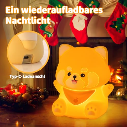 Rytinazzz Silicone Night Light for Kids, 50H Long Battery Red Panda Lamp, Cozy Gift Light for Kids, Soft Dimmable Bedside Light, Rechargeable Tap Control - color: Red Panda