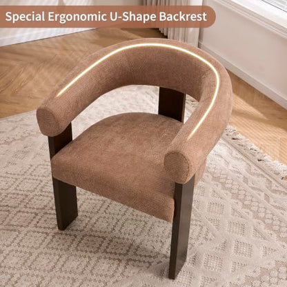 Modern Accent Chair, Barrel Armchair, U-Shaped Backrest, Brown | Barrel Accent Chair, Upholstered Arm Chair, Ergonomic Curved Back, Soft Chenille, Solid Wood Legs, Living Room, Bedroom - color: Brown