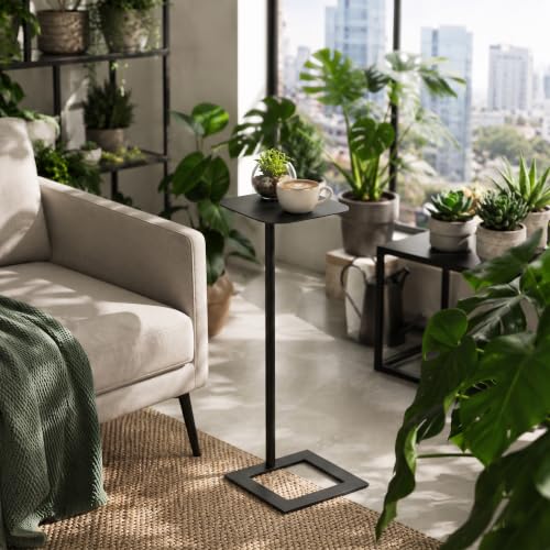 Modern Stable C Table End Table, 23.4" Tall, Medium, Black | C Shaped Side Table that Slides Under Sofa, Slim Under Couch Table, Industrial Coffee Tray Table for Living Room Bedroom - color: Black, size: Medium