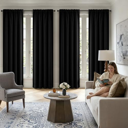 MIULEE Black Blackout Curtains for Bedroom Living Room 40"x90" Long 2 Panel | Thermal Insulated, Room Darkening Drapes, Rod Pocket, Noise Reduction, Light Blocking, Solid Window Treatments - color: Black, size: 40"W x 90"L (Pack of 2)