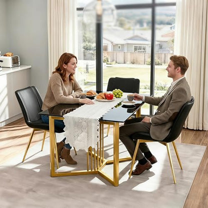 Dining Chairs Set of 2, PU Leather Armless with Metal Legs Black, Gold Legs | Fits Dining Rooms, Kitchens, Waiting room, Living rooms, Offices & Cafes, Easy to Clean Easy to assemble Adjustable Foot Pads - color: Black With Gold Legs