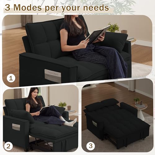 Convertible Sofa Bed, Loveseat Sleeper Sofa with Pull Out Bed and Adjustable Backrest, 3-in-1 Futon Couch for Living Room, Bedroom, Apartment, Black - color: Black, size: Pull Out Sofa Bed