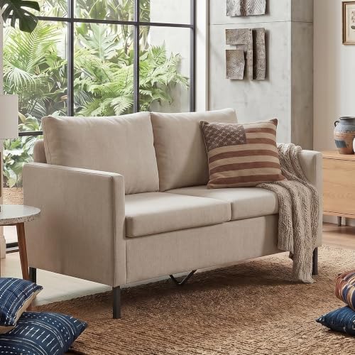 TYBOATLE 51'' Beige Small Couch Loveseat, 2-Seater Upholstered Sofa | Love Seat, Small Sofa, Linen Upholstery, Iron Legs, Living Room, Apartment, Bedroom, Dorm, Office, Small Spaces - color: Beige