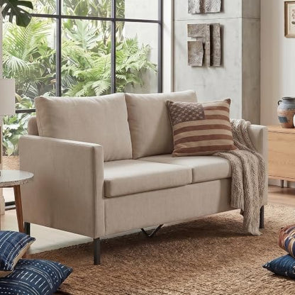 TYBOATLE 51'' Beige Small Couch Loveseat, 2-Seater Upholstered Sofa | Love Seat, Small Sofa, Linen Upholstery, Iron Legs, Living Room, Apartment, Bedroom, Dorm, Office, Small Spaces - color: Beige