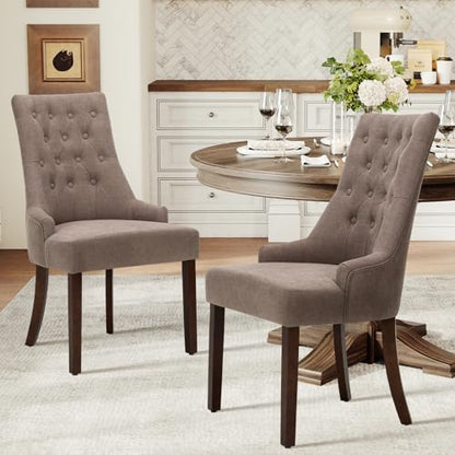 COLAMY Fabric Side Dining Chairs Set of 2, Wingback Upholstered Dining Room Chairs with Tufted Button, Living Room Chairs for Home Kitchen, Taupe - color: Taupe, size: Set of 2