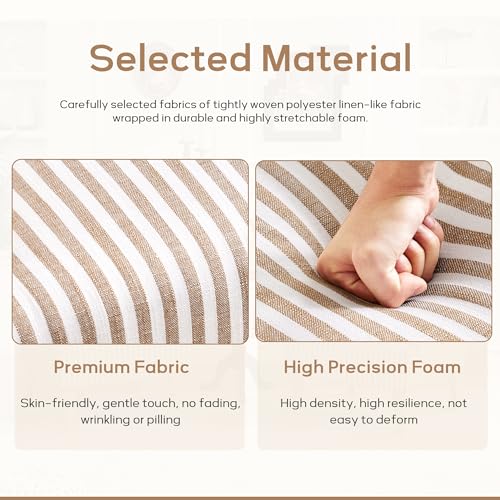 HUIMO Linen Fabric Accent Chair, Mid-Century Modern Armchair with Solid Wood Legs, Single Sofa Chair,Upholstered Reading Club Chair (1, Brown and White Stripe) - color: Brown and White Stripe