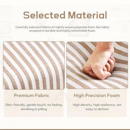 HUIMO Linen Fabric Accent Chair, Mid-Century Modern Armchair with Solid Wood Legs, Single Sofa Chair,Upholstered Reading Club Chair (1, Brown and White Stripe) - color: Brown and White Stripe