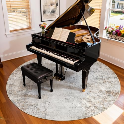 jinchan 8ft Round Rug Modern Abstract Washable Non-Slip Area Rug - color: Distressed Taupe, size: 8' (Round)