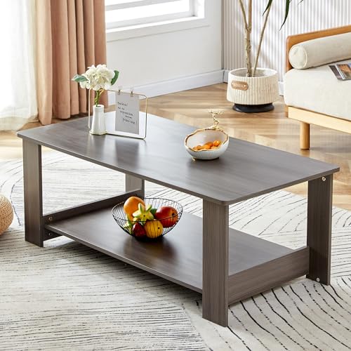 Modern White Coffee Table, Minimalist Rectangle Living Room Table,Wood and Metal Cocktail Coffee Table for Home Bedroom Office (Gray, 43.3"*21.6"*16.5") - color: Grey, size: 43.3"*21.6"*16.5"