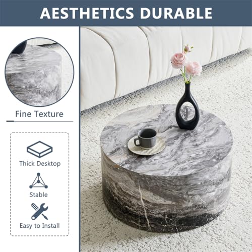 Round Coffee Table Living Room Table - Modern Faux Marble Design with Wood Accents in Grey,No Assembly Required - Ready to Use,Space-Saving - color: 24'' Marble Gray, size: 24'' Round Coffee Table
