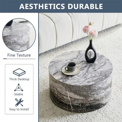 Round Coffee Table Living Room Table - Modern Faux Marble Design with Wood Accents in Grey,No Assembly Required - Ready to Use,Space-Saving - color: 24'' Marble Gray, size: 24'' Round Coffee Table
