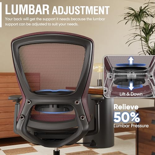 Mesh Office Chair,Ergonomic Computer Desk Chair,Sturdy Task Chair- Adjustable Lumbar Support & Armrests,Tilt Function,Comfort Wide Seat,Swivel Home Office Chair (Red) - color: Red
