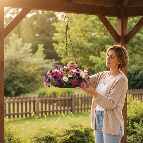 Hanging Planter for Indoor Outdoor, Plant Hanger, Plant Hanging Tray | Plant Holder, Plant Pot Shelf Basket for Window, Wall, Ceiling, Garden with Chains and Hooks, 2Pcs, Wavy Round - style: Wavy Round