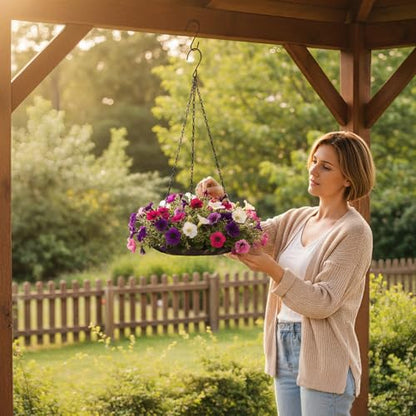Hanging Planter for Indoor Outdoor, Plant Hanger, Plant Hanging Tray | Plant Holder, Plant Pot Shelf Basket for Window, Wall, Ceiling, Garden with Chains and Hooks, 2Pcs, Wavy Round - style: Wavy Round