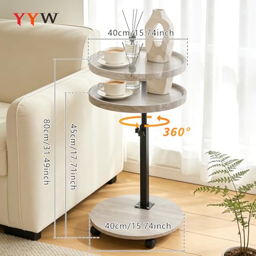YYW C Table End Table Adjustable Height, Couch Tables that Slide Under for Small Spaces, 360°Swivel TV Tray Table, C Shaped Side Tables Living Room and Bedroom for Sofa, Bed, Chair, Snack (Wood Gray) - color: Wood Gray