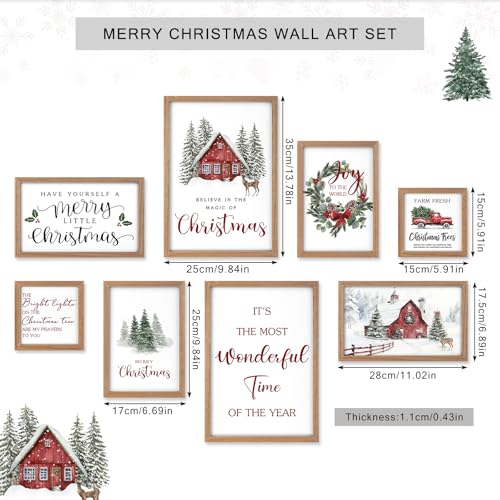 Faccito 8 Set Snowy Barn Christian Wall Art Framed, Wooden Decor | Religious Quotes Decor for Bedroom Office, Inspirational Scripture Wooden Art, Modern Framed Set for Home Classroom Work - style: Snowy Barn