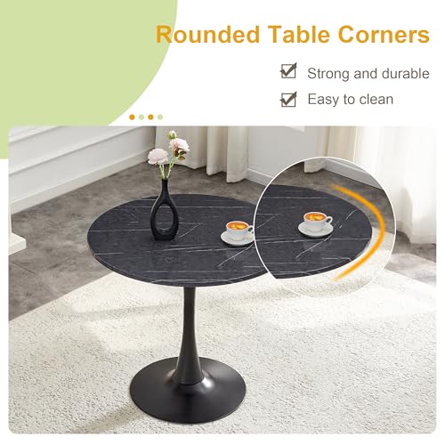 31.5" Round Dining Table, Mid-Century Modern Tulip Table with Thickened Tabletop & Metal Pedestal, Circle Bistro Table for Kitchen, Small Places, Apartments, Cafe - color: Dark Grey, size: 31.5" dining table