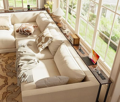 Huuger 110 Inch Sofa Table with Power Outlets, Skinny Behind Couch Table | 5.9 Inch Narrow Entryway Table, Extra-Long Console Table, Behind the Couch Table with Outlet for Living Room, Rustic Brown - color: Rustic Brown, size: 5.9"D × 110"W × 29.7"H