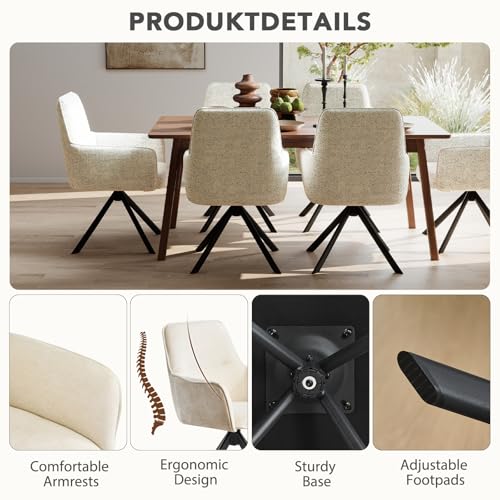 Modern Swivel Dining Chairs Set of 2, Upholstered Dining Room Chairs with Thicken Cushion, 360°Swivel Dining Chairs with Metal Legs for Dining Room, Kitchen, Bedroom, Chenille, Beige - color: Beige, size: Set of 2