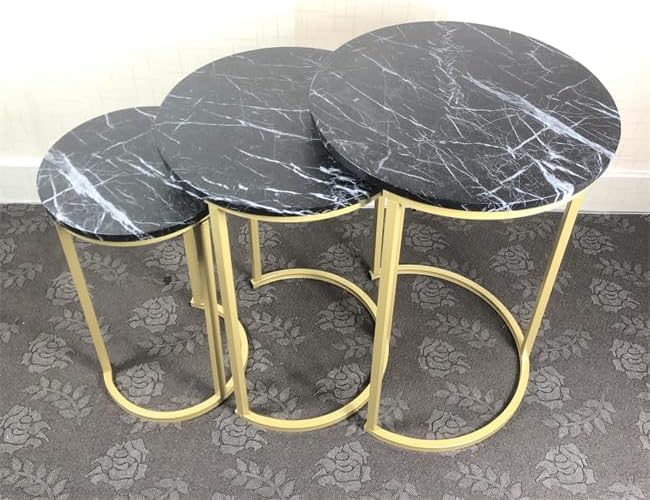 HYGRAD BUILT TO SURVIVE Set of 3 Round Wooden/Steel Nesting Side Stacking Sofa Side Coffee Tables, Small Space Coffee Tea Table for Hallway Living Room Bedroom, Home, Office (Black/Gold) - color: Black/Gold