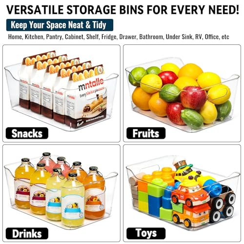12 PACK Multi-Use Clear Plastic Storage Bins for Organizing w/ Labels - Home, Kitchen, Pantry, Bathroom, Office, Cabinet Shelf Organizer Bins - SOHO Collection, RV, Fridge Organization Containers -XL - size: XL Large