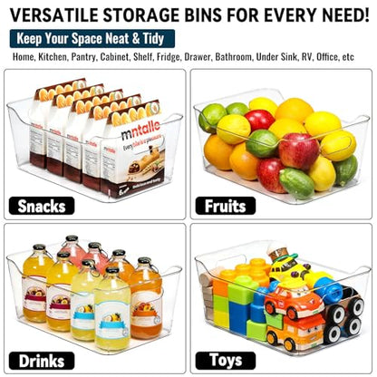 12 PACK Multi-Use Clear Plastic Storage Bins for Organizing w/ Labels - Home, Kitchen, Pantry, Bathroom, Office, Cabinet Shelf Organizer Bins - SOHO Collection, RV, Fridge Organization Containers -XL - size: XL Large
