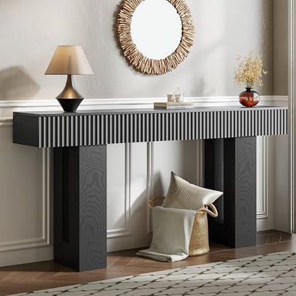 63-Inch Long Entryway Console Table with a Fluted Design, Thick Wood Farmhouse Sofa Table Behind Couch, Narrow Hallway Accent Table for Living Room, Foyer, Entrance, Modern Black - color: Black, size: 63 Inch