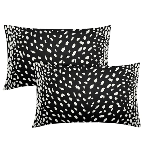 Antelope Black White Lumbar Pillow Covers 12X20 Inch Neutral Animal Faux Fawn Decorative Pillow Cases Modern Euro Cotton Linen Throw Pillows Set of 2 Farmhouse Home Decor For Couch Porch Outdoor - color: 2-black Fawn, size: 20" x 12" (Pack of 2)