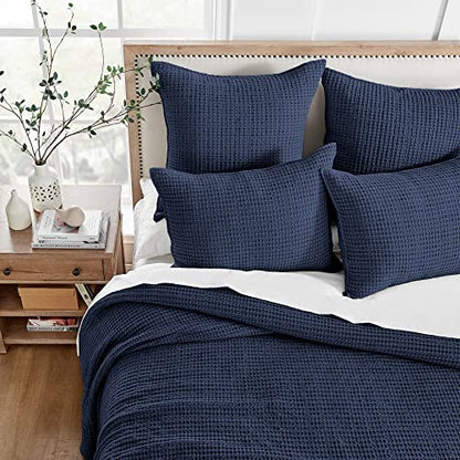 Levtex Home Mills Waffle Twin Bedspread Set (84x104in) with 1 Pillow Sham (26x20in) - Navy - 100% Cotton Twin Size Bedspread Set - Lightweight, Soft, Pre-Washed - color: Navy, size: Twin Bedspread