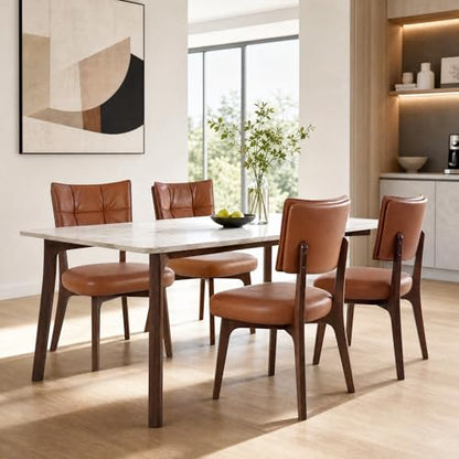 YOUNIKE Wood Frame Brown Dining Chair, Faux Leather, Single Pack | Modern Ergonomic Upholstered Kitchen & Dining Room Chairs, Double-Layer Backrest, Comfy Soft Cushion, Easy to Assembly - color: Brown