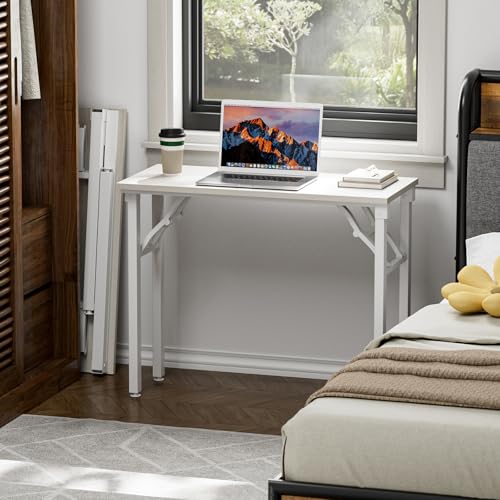 TEMI Small Computer Desk Folding Table - 35.8" Foldable Office Desk, No Assembly, Perfect for Small Spaces in Bedroom, Dorm, or Apartment, Portable Mini Desk or Study Table Compact Design, White Ash - color: White Ash, size: 35.8 Inch, style: NO Power Out