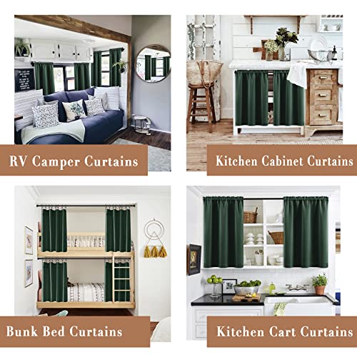 XTMYI Green Kitchen Curtains for Christmas,Dark Emerald Short Window Curtains for Living Room Bathroom,24 Inch Length Sets of 2 Panels - color: Dark Green, size: 30"W x 24"L (Pack of 2)