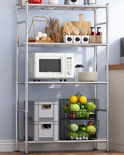 Sakugi Storage Shelves - 4 Tier Shelf Organizer, Heavy Duty Garage Shelving Unit with Leveling Feet, Stable Metal Shelves Organizer for Pantry, Kitchen and Closet, 33.0" W x 12.6" D x 57.2" H, Silver - color: Silver, size: 33.0W×12.6D×57.2H(4T)
