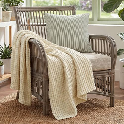 Bedsure Cooling Cotton Waffle Throw XL Blanket - Lightweight Breathable Blanket of Rayon Derived from Bamboo for Hot Sleepers, Natural, 50x70 Inches - color: 01 - Natural, size: Throw XL (50" X 70")